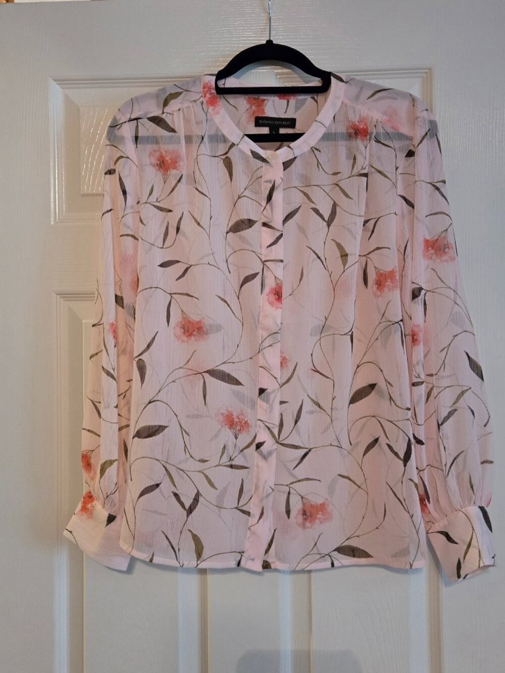 Banana Republic - Sheer pink and green floral blouse, size Large.